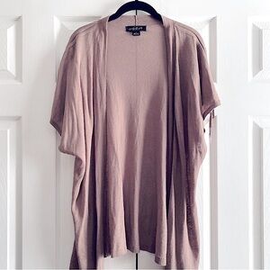 AUGUST SILK LINEN SHORT SLEEVE OPEN FRONT WATERFALL CARDIGAN TOP Brown Gray L